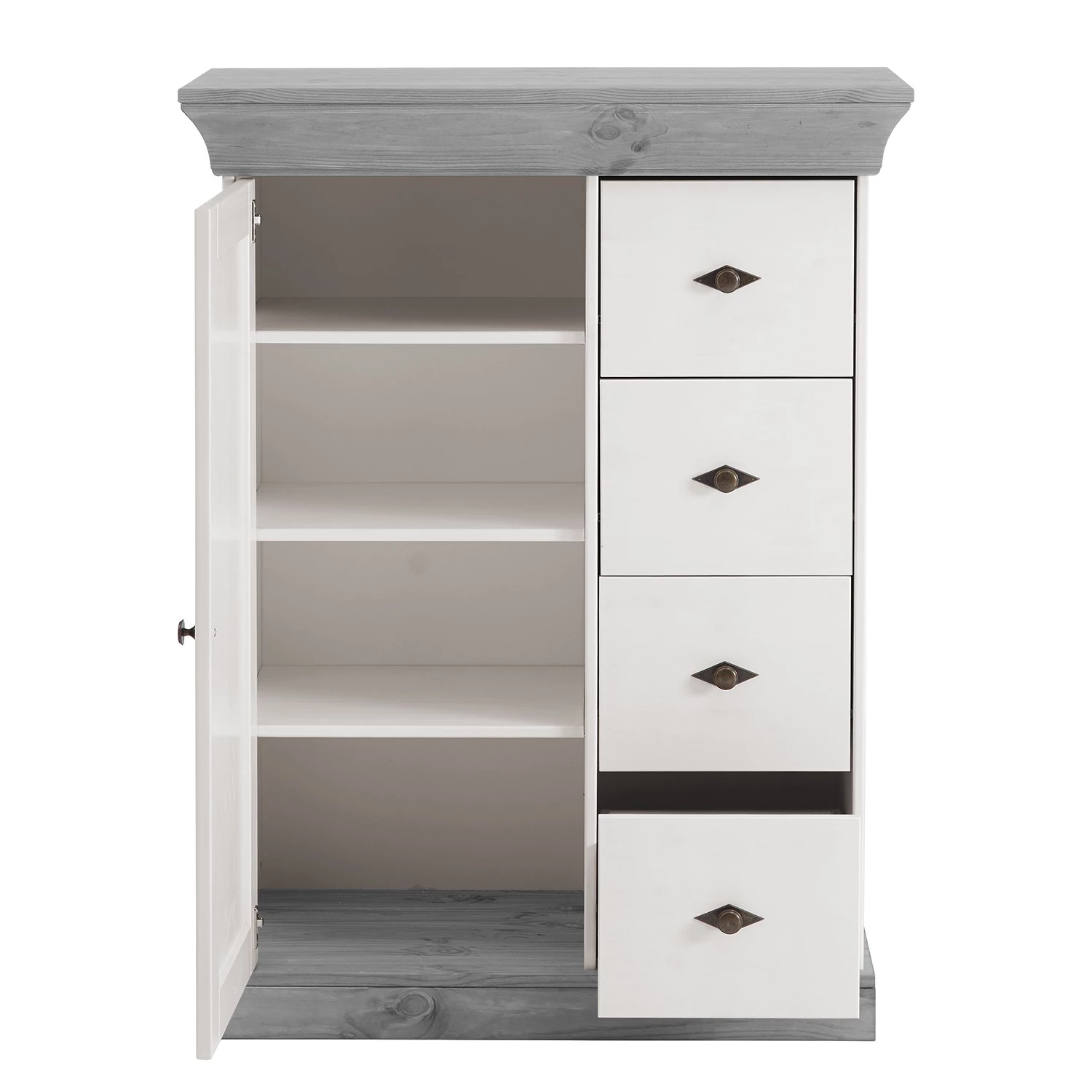 Maison Belfort Commode Bergen II - Pin massif - Blanc / Gris 2 Maison Belfort Commode Bergen II - Pin massif - Blanc / Gris – Image 2