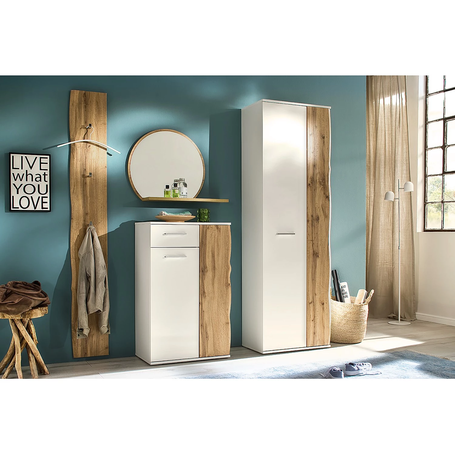 Loftscape Buffet haut Vantaa II - Blanc brillant / Imitation chêne 2 Loftscape Buffet haut Vantaa II - Blanc brillant / Imitation chêne – Image 2