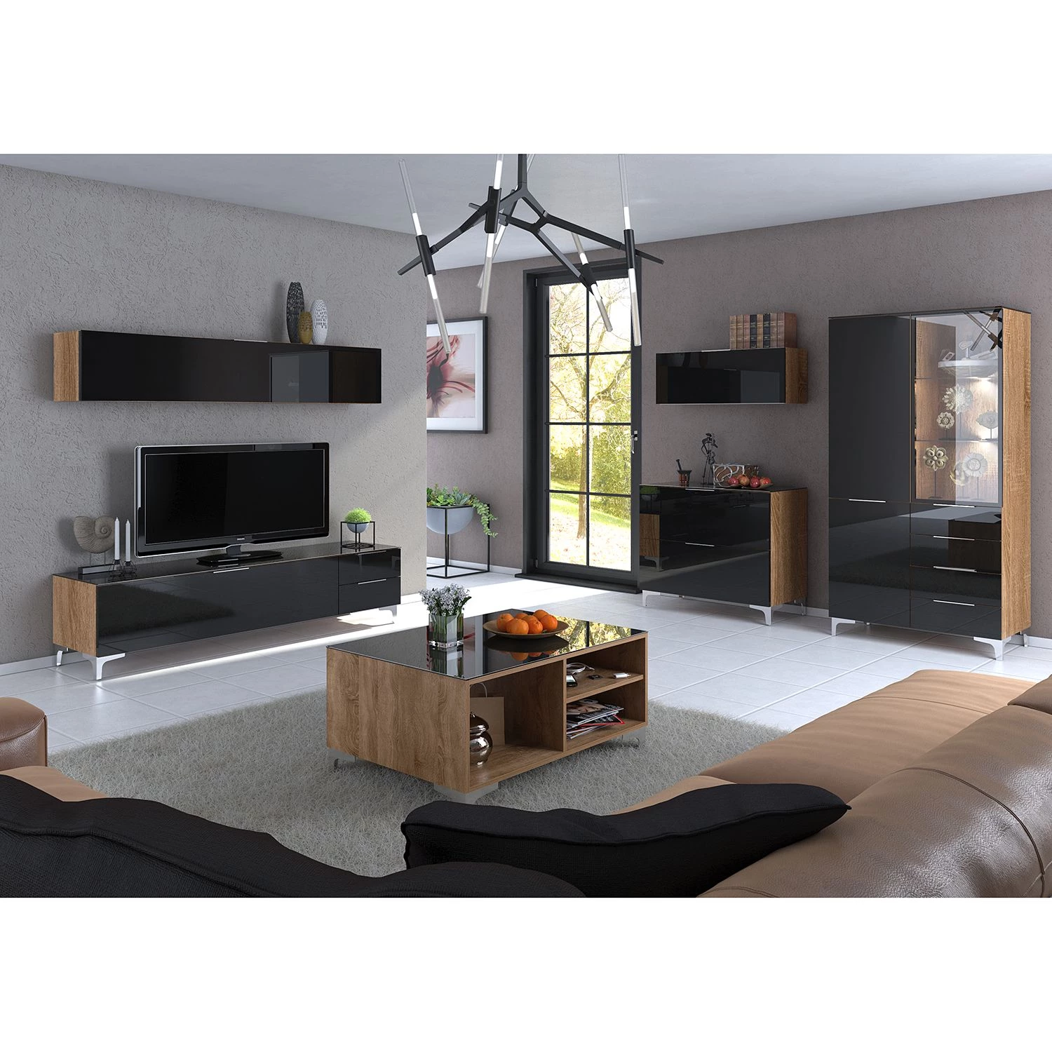 Maja Möbel Commode Shino I - Verre noir / Imitation chêne de Riviera - Hauteur : 77 cm 2 Maja Möbel Commode Shino I - Verre noir / Imitation chêne de Riviera - Hauteur : 77 cm – Image 2