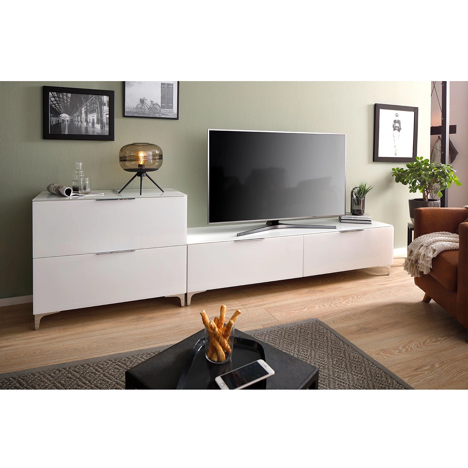 Maja Möbel Commode Shino I - Verre blanc / Blanc - Hauteur : 77 cm 4 Maja Möbel Commode Shino I - Verre blanc / Blanc - Hauteur : 77 cm – Image 4