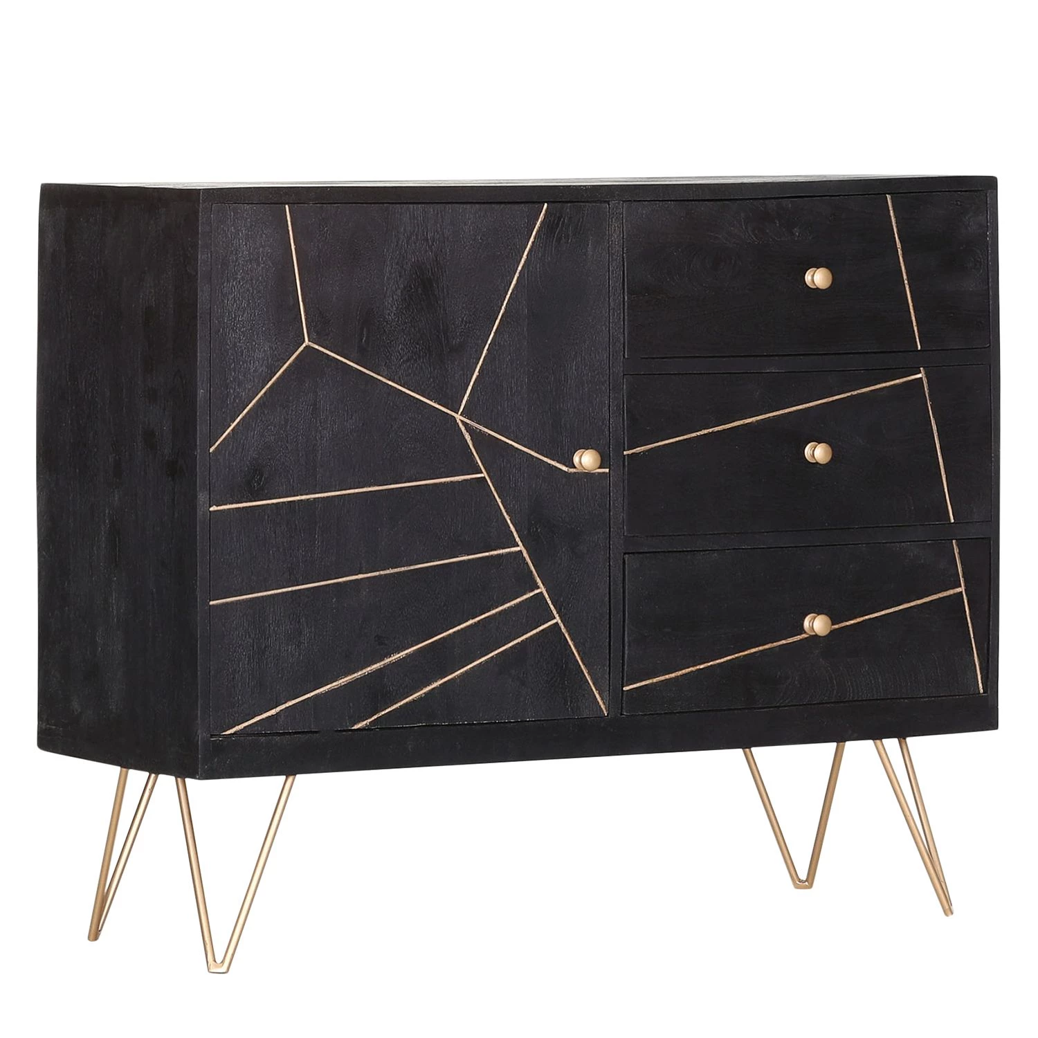 Jack & Alice Commode Towa I - Acacia massif / Métal - Noir / Or 1 Jack & Alice Commode Towa I - Acacia massif / Métal - Noir / Or