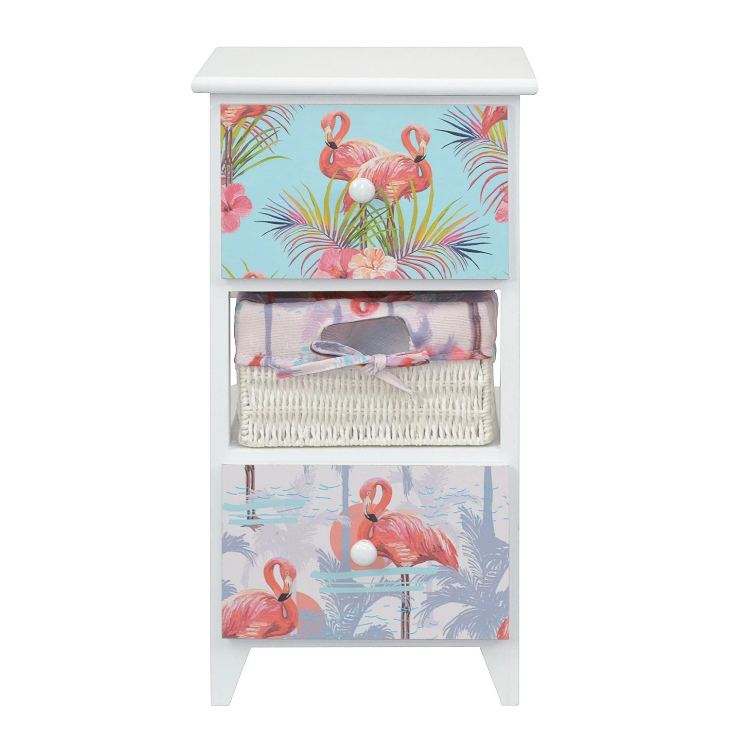 Ridgevalley Commode Razlog - Partiellement en paulownia massif - Blanc / Multicolore - Hauteur : 58 cm 2 Ridgevalley Commode Razlog - Partiellement en paulownia massif - Blanc / Multicolore - Hauteur : 58 cm – Image 2