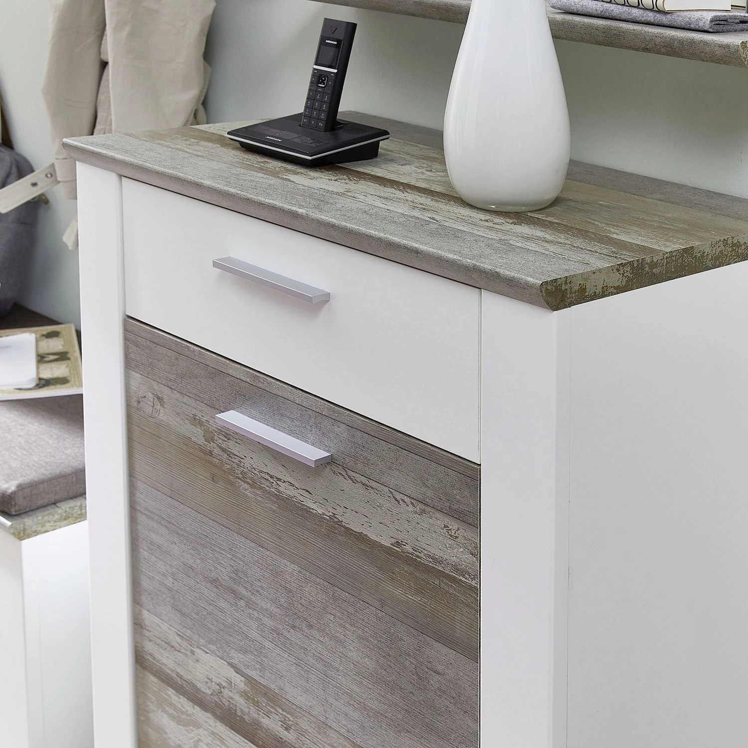 Loftscape Meuble d’entrée Bickley - Blanc / Imitation bois flotté 4 Loftscape Meuble d’entrée Bickley - Blanc / Imitation bois flotté – Image 4