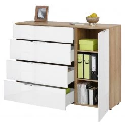 Maja Möbel Commode Trend V - Verre - Blanc / Imitation chêne Sonoma -Commodes Soldes 1000197467 191129 08041900004 DETAILS P000000001000197467