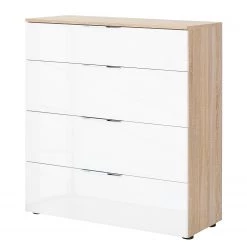 Maja Möbel Commode Trend IV - Verre - Blanc / Imitation chĂȘne Sonoma