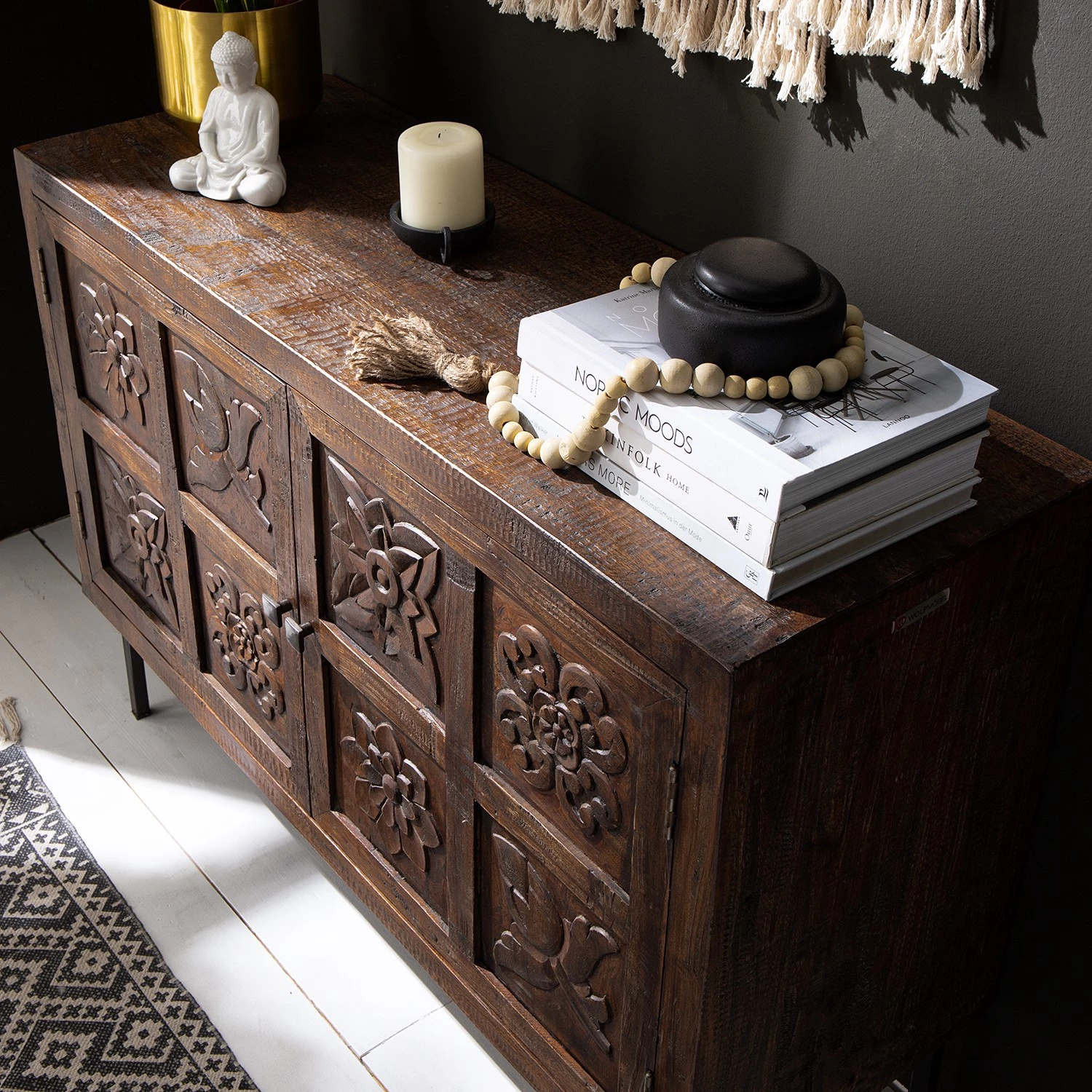 Wolf-Möbel Buffet Carving - Acacia massif / Métal - Acacia / Noir 14 Wolf-Möbel Buffet Carving - Acacia massif / Métal - Acacia / Noir – Image 14