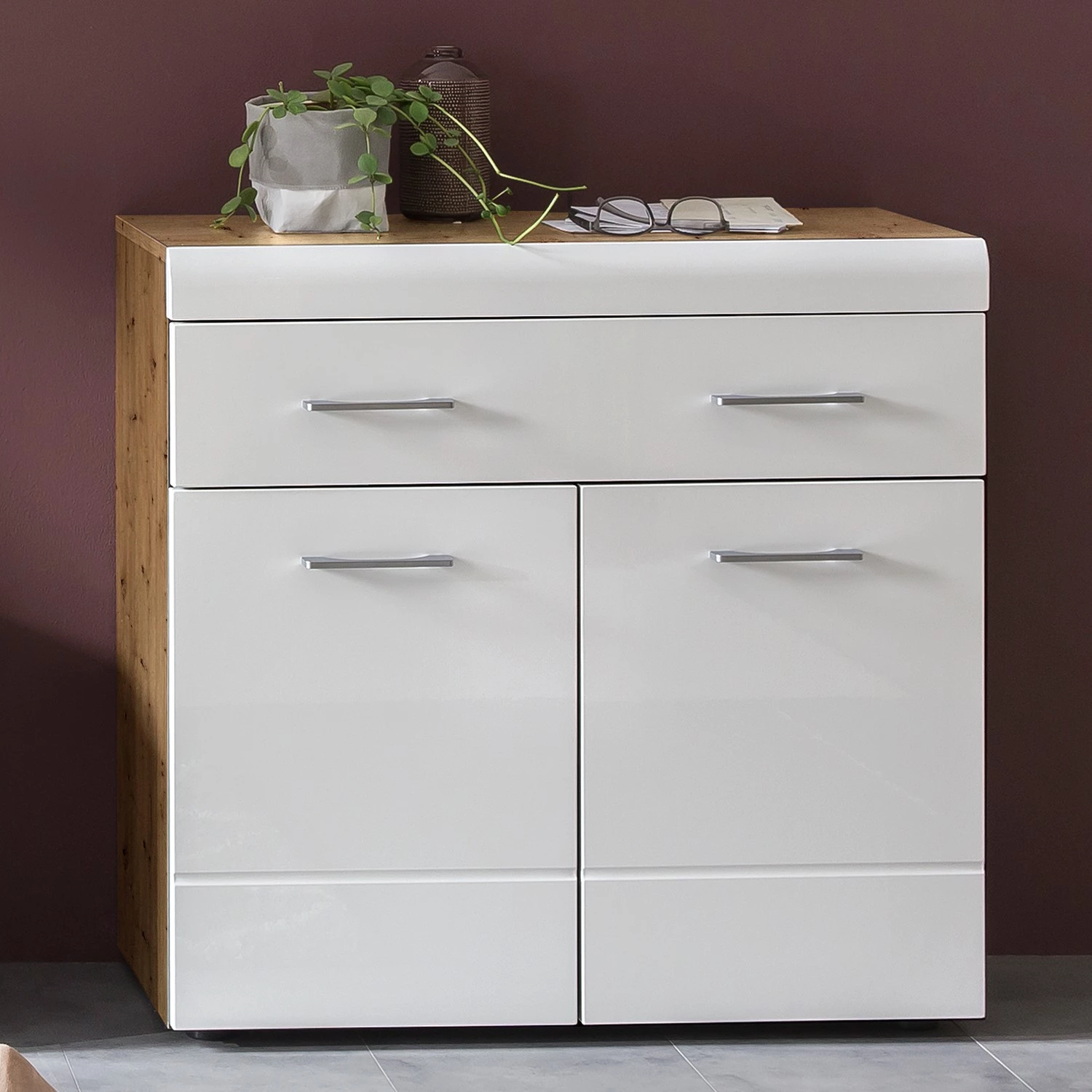 Loftscape Meuble d’entrée Liffre - Blanc brillant / Imitation chêne artisan 3 Loftscape Meuble d’entrée Liffre - Blanc brillant / Imitation chêne artisan – Image 3