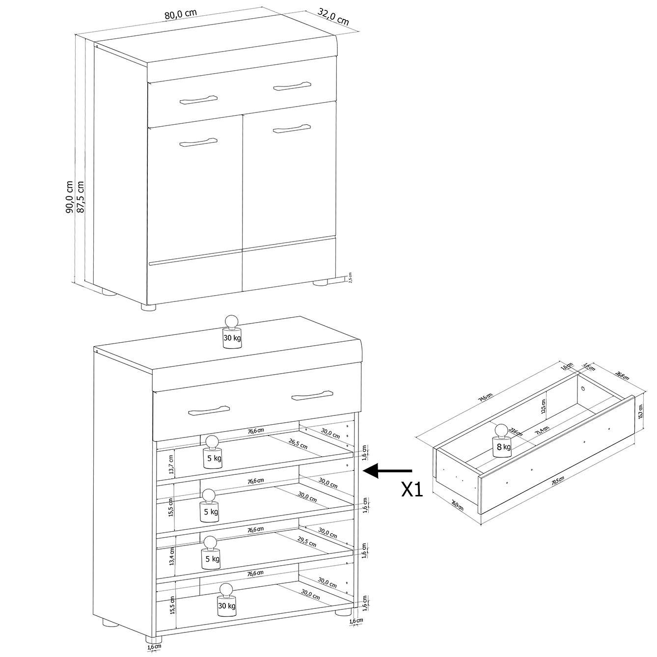Loftscape Meuble d’entrée Liffre - Blanc brillant / Imitation chêne artisan 6 Loftscape Meuble d’entrée Liffre - Blanc brillant / Imitation chêne artisan – Image 6