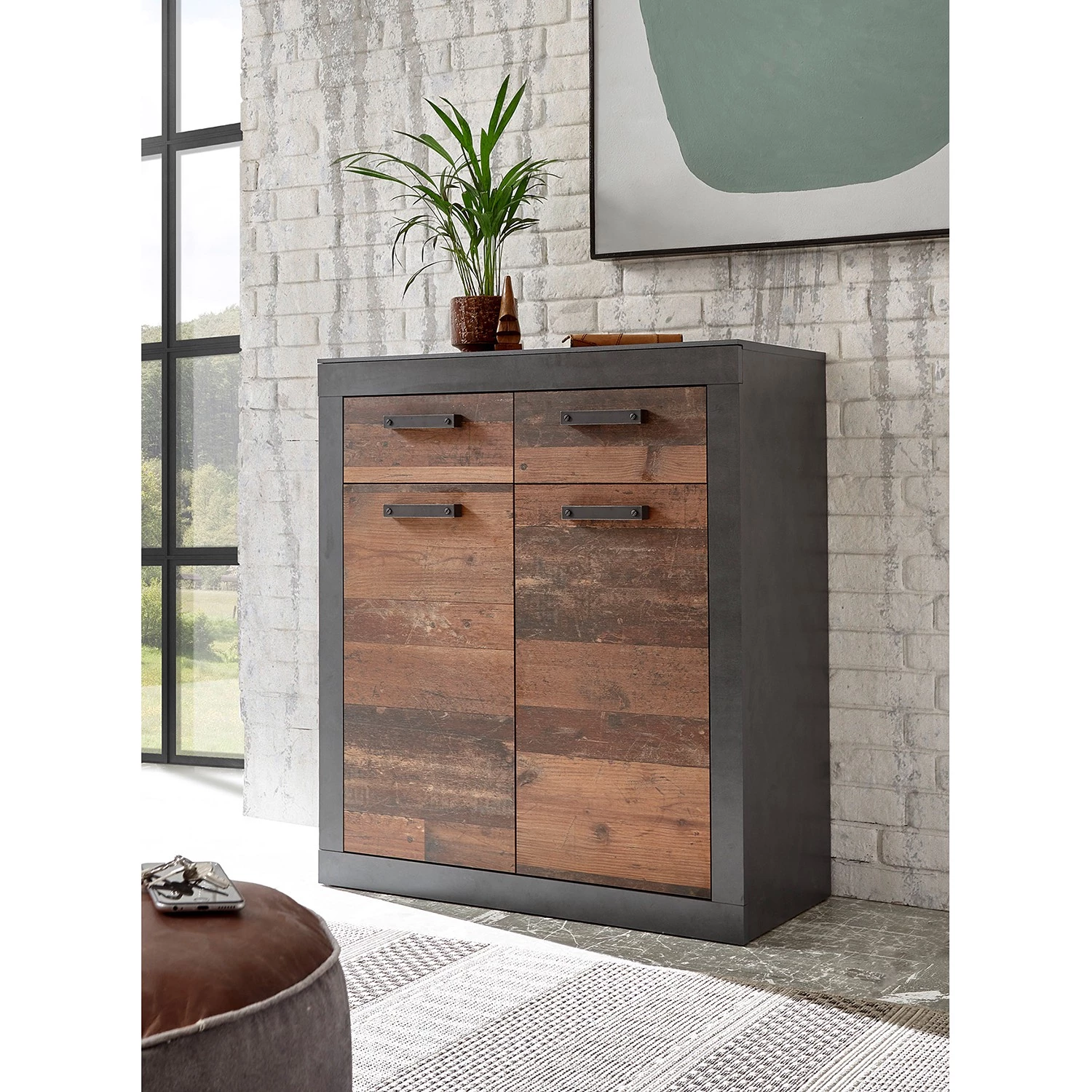 Red Living Commode Buzan III - Imitation bois recyclé / Anthracite 2 Red Living Commode Buzan III - Imitation bois recyclé / Anthracite – Image 2