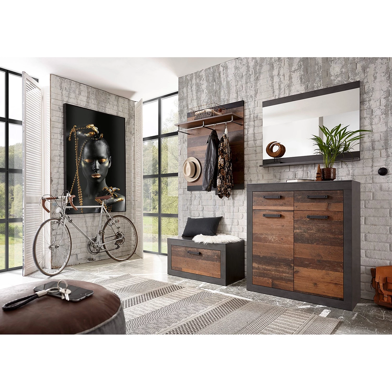 Red Living Commode Buzan III - Imitation bois recyclé / Anthracite 3 Red Living Commode Buzan III - Imitation bois recyclé / Anthracite – Image 3