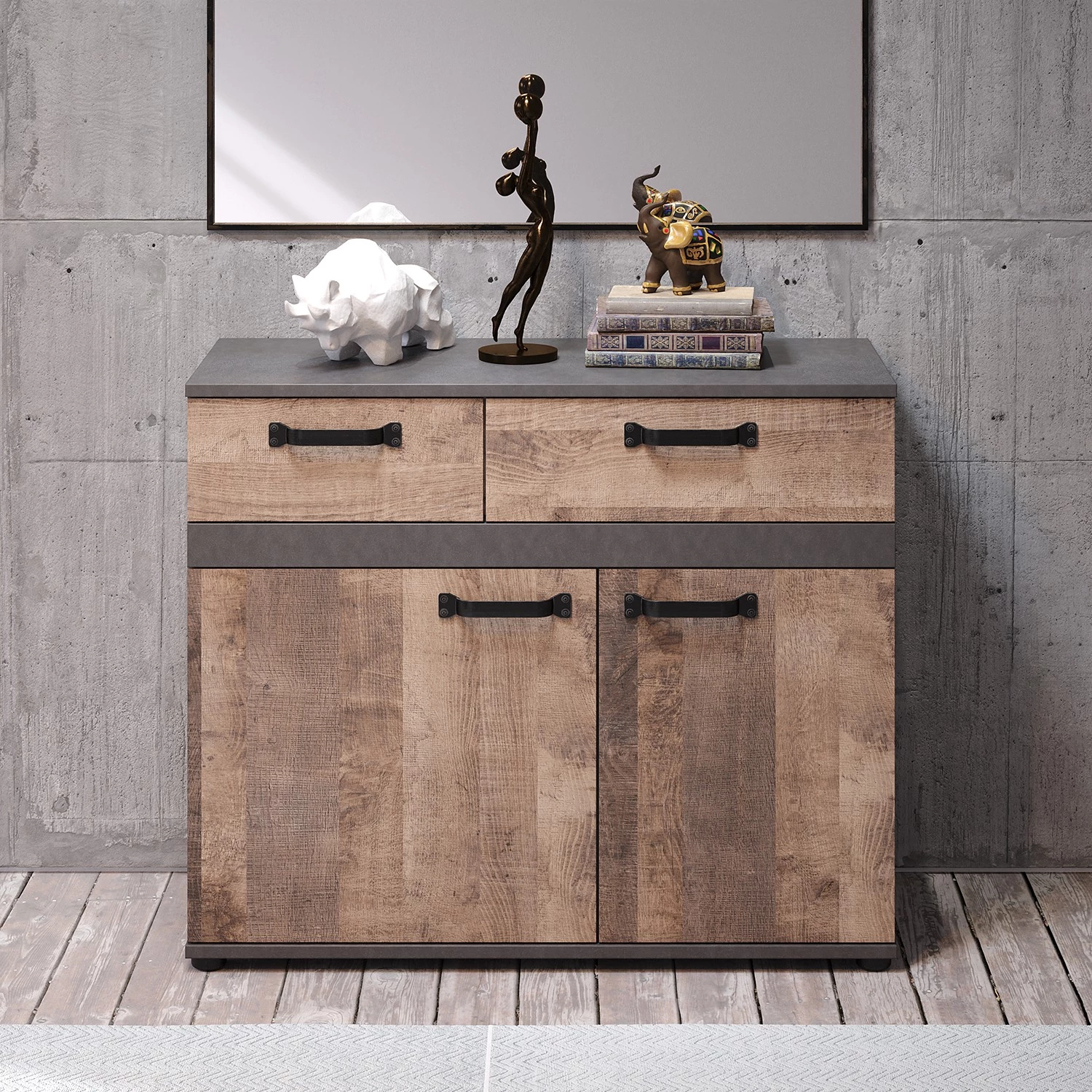 Trendteam Meuble d’entrée Stripe I - Imitation bois recyclé / Gris 2 Trendteam Meuble d’entrée Stripe I - Imitation bois recyclé / Gris – Image 2