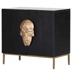 Red Living Commode Worland II - Placage en bois véritable / Métal -Chêne noir / Doré