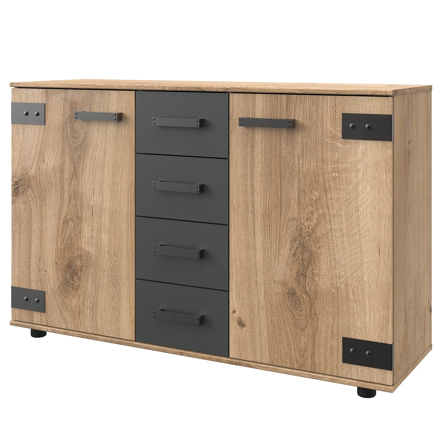 Wimex Commode Malmoe - Imitation chêne parqueté / Graphite - Largeur : 130 cm 1 Wimex Commode Malmoe - Imitation chêne parqueté / Graphite - Largeur : 130 cm