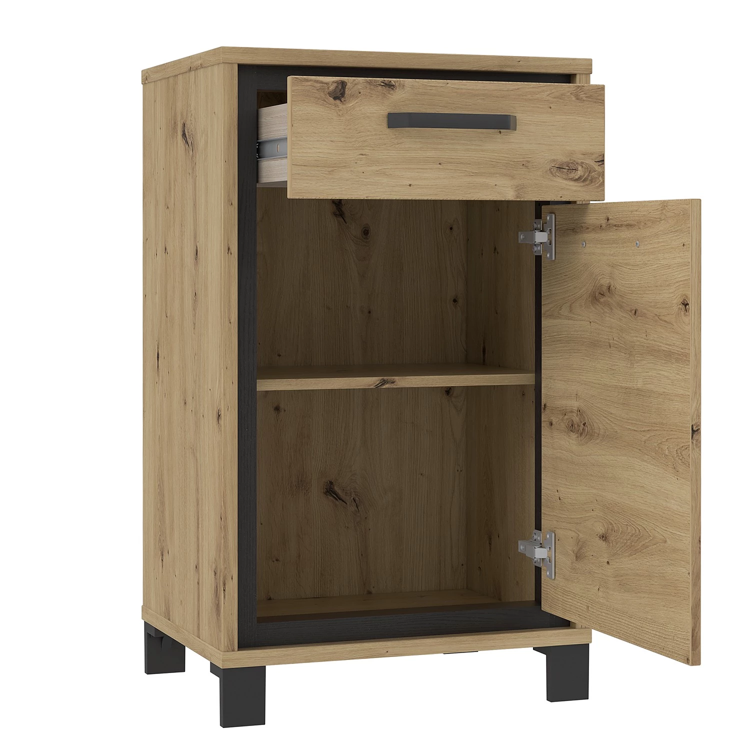 Red Living Commode Egan III - Imitation chêne artisan / Imitation chêne noir 2 Red Living Commode Egan III - Imitation chêne artisan / Imitation chêne noir – Image 2