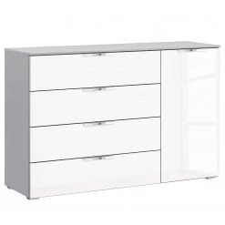 Commode SKØP x4+1 - Blanc brillant / Gris soie - Chrome
