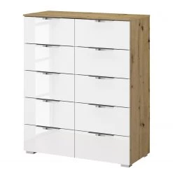 Buffet SKØP x10 - Blanc brillant / Imitation chêne Artisan - Chrome