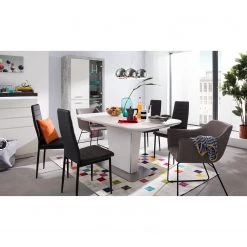 Fredriks Buffet Namona I - Éclairage inclus - Imitation béton / Blanc -Commodes Soldes esstisch apanas mit ausziehfunktion glas edelstahl matt weiss edelstahl 180 x 95 cm 5153344