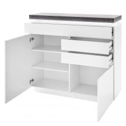 Fredriks Buffet Namona I - Éclairage inclus - Imitation béton / Blanc -Commodes Soldes kommode namona i inkl beleuchtung weiss anthrazit weiss anthrazit 3666869