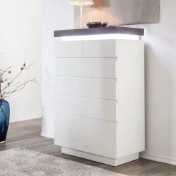 Fredriks Commode Namona II - Éclairage inclus - Imitation béton / Blanc -Commodes Soldes kommode namona ii inkl beleuchtung weiss anthrazit weiss anthrazit 4040380